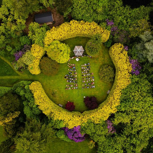 Aerial shot of Ashridge wedding